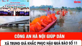 Công an Hà Nội giúp dân xã Trung Giã khắc phục hậu quả bão số 11