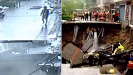 Phóng viên bỏ chạy khi đang đưa tin bão Saola