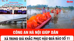 Công an Hà Nội giúp dân xã Trung Giã khắc phục hậu quả bão số 11