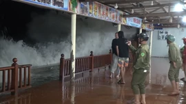 Sóng biển dâng cao làm sạt lở kè ven biển Mũi Né, nhiều khu vực phải di dời