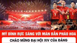 Mỹ Đình rực sáng với màn bắn pháo chào mừng Đại hội XIV của Đảng