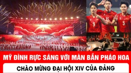 Mỹ Đình rực sáng với màn bắn pháo chào mừng Đại hội XIV của Đảng