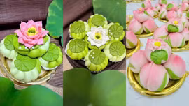 Mâm cúng bánh hoa sen hút khách dịp Rằm tháng Giêng